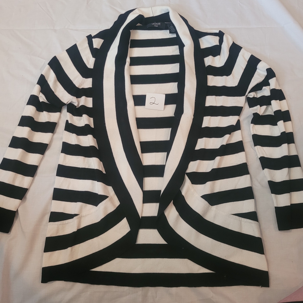 Verve Ami Black and White Striped Cardigan
